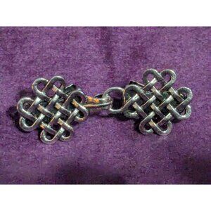 Silver Tone Double Shawl Cardigan Clasp Shamrock Celtic Knot 2 in Long CL5